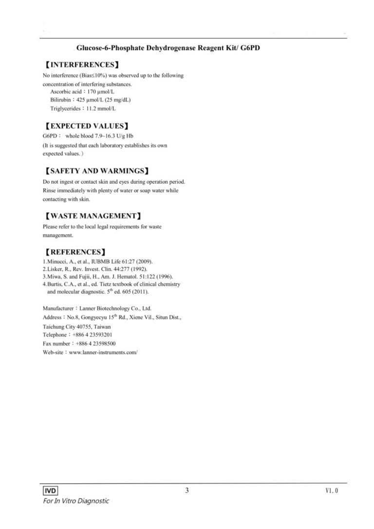 Glucose-6-Phosphate Dehydrogenase Reagent Kit/ G6PD